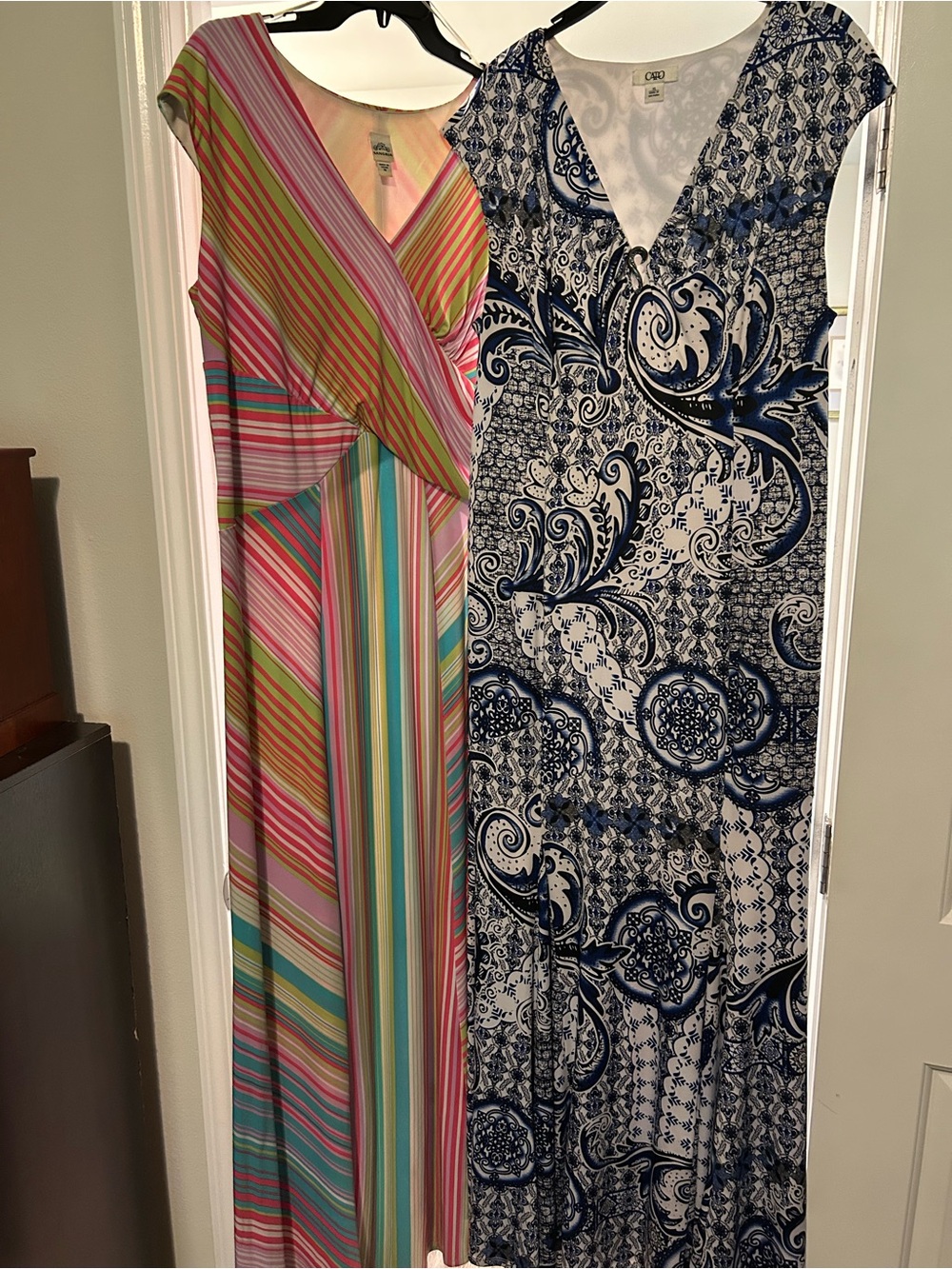 Signature by Sangria Multi-Stripe & Navy Print Maxi Dress Duo